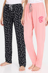 Rosaline Bloom Fest Knit Cotton Pyjama (Pack of 2) - Black Pink — thumbnail 1